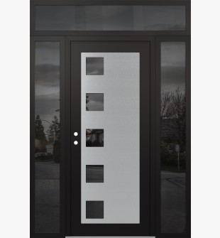 Diamond C5 64" x 96" black/black mirrored Glass Panel stainless steel RHI with 2 Sidelites and Transom mirrored Glass