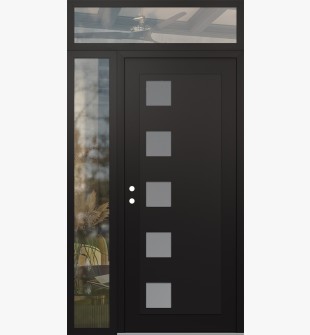 Diamond C5 48" x 96" black/white frosted Glass Panel black RHI with Sidelite and Transom clear Glass