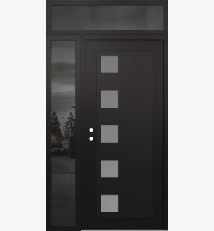 Diamond C5 52" x 96" black/white frosted Glass Panel black RHI with Sidelite and Transom mirrored Glass