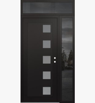 Diamond C5 48" x 96" black/white frosted Glass Panel black LHI with Sidelite and Transom mirrored Glass