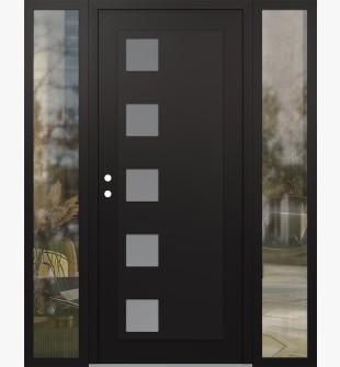 Diamond C5 60" x 80" black/white frosted Glass Panel black RHI with 2 Sidelites clear Glass