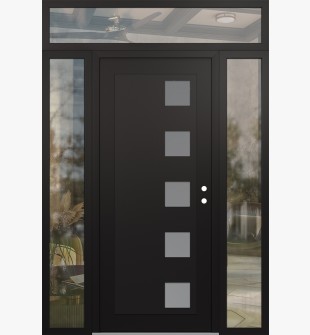 Diamond C5 60" x 96" black/white frosted Glass Panel black LHI with 2 Sidelites and Transom clear Glass