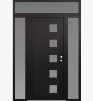 Diamond C5 68" x 96" black/white frosted Glass Panel black LHI with 2 Sidelites and Transom frosted Glass