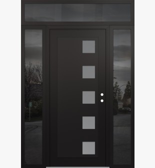 Diamond C5 64" x 96" black/white frosted Glass Panel black LHI with 2 Sidelites and Transom mirrored Glass