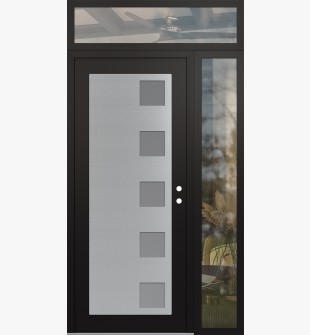 Diamond C5 48" x 96" black/white frosted Glass Panel stainless steel LHI with Sidelite and Transom clear Glass