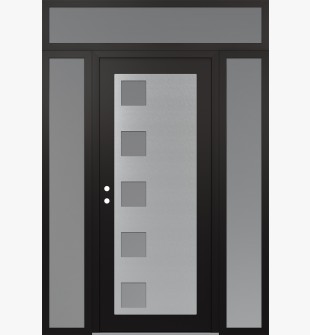 Diamond C5 64" x 96" black/white frosted Glass Panel stainless steel RHI with 2 Sidelites and Transom frosted Glass