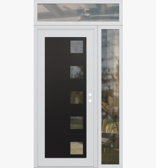 Diamond C5 50" x 96" white/white clear Glass Panel black LHI with Sidelite and Transom clear Glass