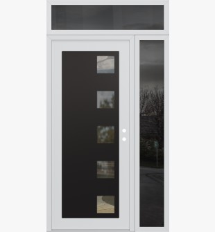 Diamond C5 50" x 96" white/white clear Glass Panel black LHI with Sidelite and Transom mirrored Glass