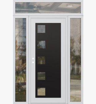 Diamond C5 64" x 96" white/white clear Glass Panel black RHI with 2 Sidelites and Transom clear Glass