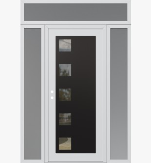 Diamond C5 68" x 96" white/white clear Glass Panel black RHI with 2 Sidelites and Transom frosted Glass