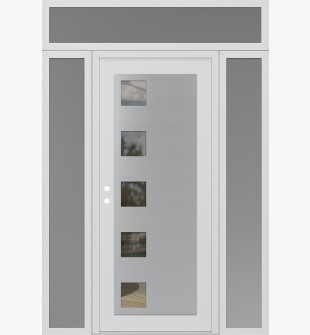 Diamond C5 64" x 96" white/white clear Glass Panel stainless steel RHI with 2 Sidelites and Transom frosted Glass