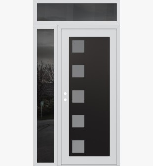 Diamond C5 48" x 96" white/white frosted Glass Panel black RHI with Sidelite and Transom mirrored Glass