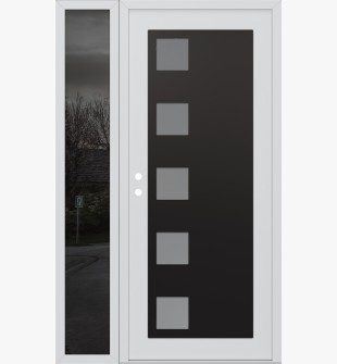 Diamond C5 48" x 80" white/white frosted Glass Panel black LHI with Sidelite mirrored Glass