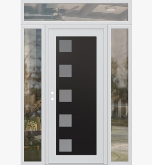 Diamond C5 64" x 96" white/white frosted Glass Panel black RHI with 2 Sidelites and Transom clear Glass