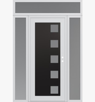 Diamond C5 68" x 96" white/white frosted Glass Panel black LHI with 2 Sidelites and Transom frosted Glass