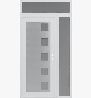 Diamond C5 52" x 96" white/white frosted Glass Panel stainless steel LHI with Sidelite and Transom frosted Glass