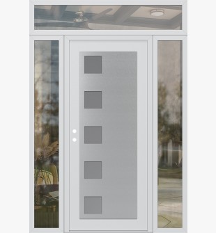 Diamond C5 64" x 96" white/white frosted Glass Panel stainless steel RHI with 2 Sidelites and Transom clear Glass