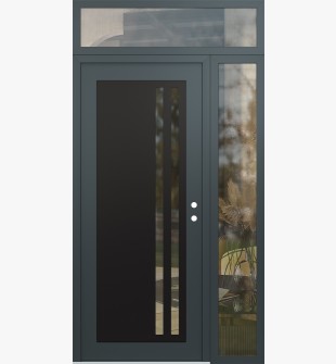 Diamond C6 52" x 96" anthracite/anthracite clear Glass Panel black LHI with Sidelite and Transom clear Glass