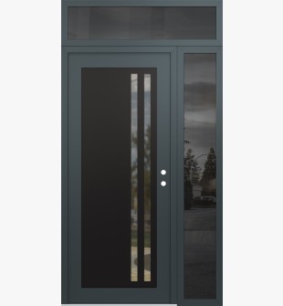 Diamond C6 48" x 96" anthracite/anthracite clear Glass Panel black LHI with Sidelite and Transom mirrored Glass