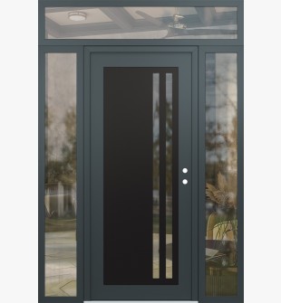 Diamond C6 60" x 96" anthracite/anthracite clear Glass Panel black LHI with 2 Sidelites and Transom clear Glass