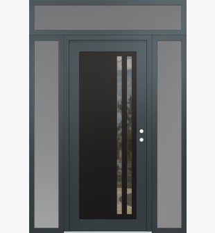 Diamond C6 64" x 96" anthracite/anthracite clear Glass Panel black LHI with 2 Sidelites and Transom frosted Glass
