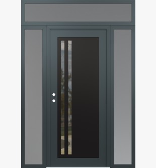Diamond C6 60" x 96" anthracite/anthracite clear Glass Panel black RHI with 2 Sidelites and Transom frosted Glass
