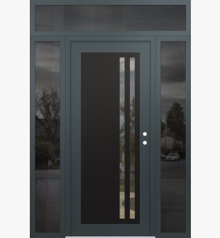 Diamond C6 64" x 96" anthracite/anthracite clear Glass Panel black LHI with 2 Sidelites and Transom mirrored Glass
