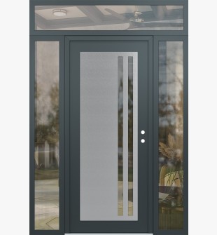 Diamond C6 60" x 96" anthracite/anthracite clear Glass Panel stainless steel LHI with 2 Sidelites and Transom clear Glass