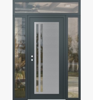 Diamond C6 60" x 96" anthracite/anthracite clear Glass Panel stainless steel RHI with 2 Sidelites and Transom clear Glass