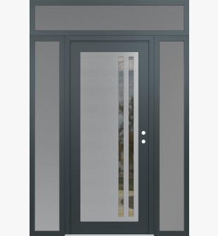 Diamond C6 64" x 96" anthracite/anthracite clear Glass Panel stainless steel LHI with 2 Sidelites and Transom frosted Glass