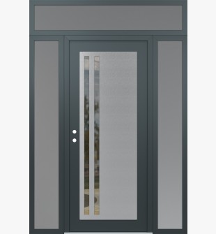 Diamond C6 64" x 96" anthracite/anthracite clear Glass Panel stainless steel RHI with 2 Sidelites and Transom frosted Glass