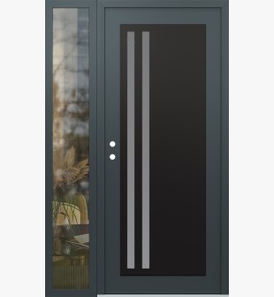 Diamond C6 48" x 80" anthracite/anthracite frosted Glass Panel black RHI with Sidelite clear Glass