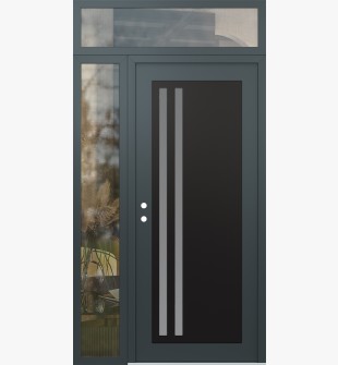 Diamond C6 50" x 96" anthracite/anthracite frosted Glass Panel black RHI with Sidelite and Transom clear Glass