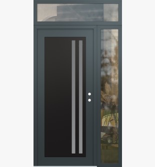 Diamond C6 52" x 96" anthracite/anthracite frosted Glass Panel black LHI with Sidelite and Transom clear Glass
