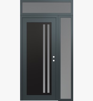Diamond C6 48" x 96" anthracite/anthracite frosted Glass Panel black LHI with Sidelite and Transom frosted Glass