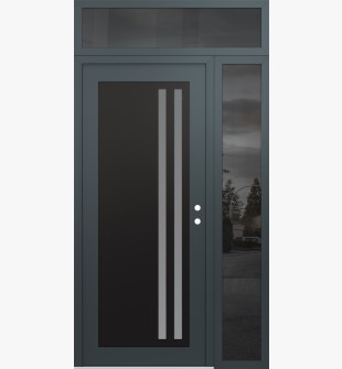 Diamond C6 48" x 96" anthracite/anthracite frosted Glass Panel black LHI with Sidelite and Transom mirrored Glass