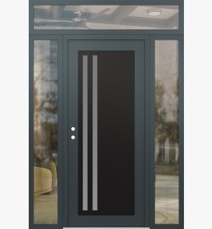 Diamond C6 68" x 96" anthracite/anthracite frosted Glass Panel black RHI with 2 Sidelites and Transom clear Glass