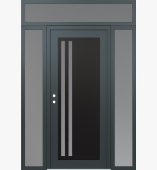 Diamond C6 68" x 96" anthracite/anthracite frosted Glass Panel black RHI with 2 Sidelites and Transom frosted Glass
