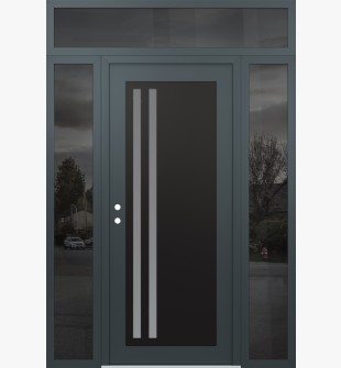 Diamond C6 60" x 96" anthracite/anthracite frosted Glass Panel black RHI with 2 Sidelites and Transom mirrored Glass