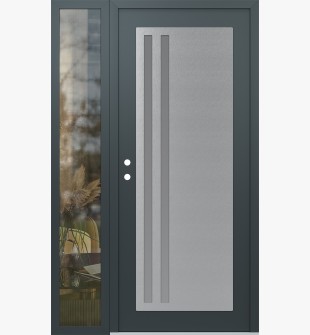Diamond C6 52" x 80" anthracite/anthracite frosted Glass Panel stainless steel RHI with Sidelite clear Glass
