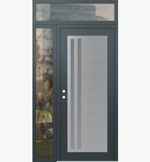 Diamond C6 48" x 96" anthracite/anthracite frosted Glass Panel stainless steel RHI with Sidelite and Transom clear Glass