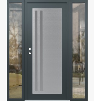 Diamond C6 68" x 80" anthracite/anthracite frosted Glass Panel stainless steel RHI with 2 Sidelites clear Glass