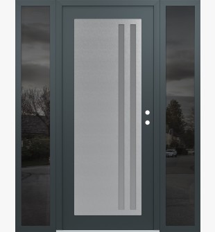 Diamond C6 64" x 80" anthracite/anthracite frosted Glass Panel stainless steel LHI with 2 Sidelites mirrored Glass