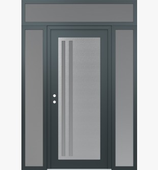 Diamond C6 64" x 96" anthracite/anthracite frosted Glass Panel stainless steel RHI with 2 Sidelites and Transom frosted Glass