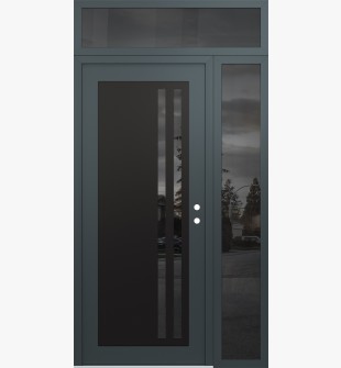 Diamond C6 50" x 96" anthracite/anthracite mirrored Glass Panel black LHI with Sidelite and Transom mirrored Glass