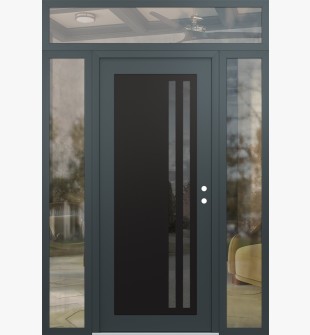 Diamond C6 64" x 96" anthracite/anthracite mirrored Glass Panel black LHI with 2 Sidelites and Transom clear Glass