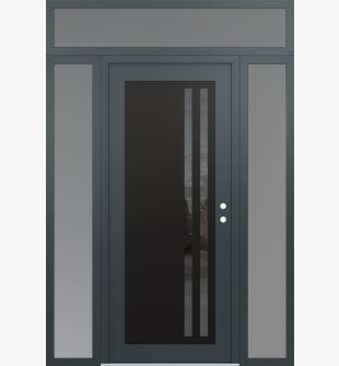 Diamond C6 64" x 96" anthracite/anthracite mirrored Glass Panel black LHI with 2 Sidelites and Transom frosted Glass