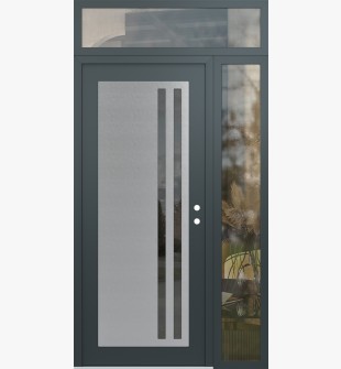 Diamond C6 48" x 96" anthracite/anthracite mirrored Glass Panel stainless steel LHI with Sidelite and Transom clear Glass