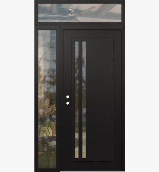 Diamond C6 48" x 96" black/black clear Glass Panel black RHI with Sidelite and Transom clear Glass
