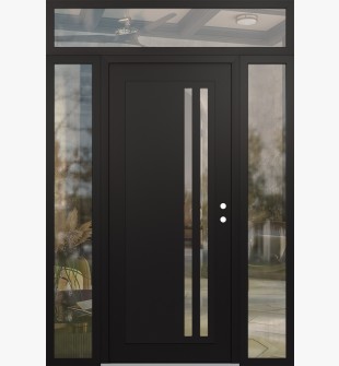 Diamond C6 64" x 96" black/black clear Glass Panel black LHI with 2 Sidelites and Transom clear Glass